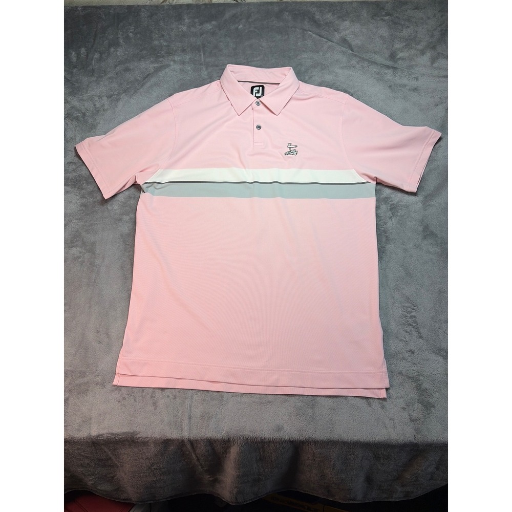 FootJoy Mens Pink Striped Short Sleeve Golf Polo Shirt Large 29954